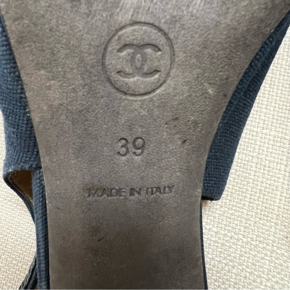 Chanel Vtg CC Logo Black Slingback Camelia Raffia Heels Peep Toe Shoes Y2W 8 - Picture 12 of 17